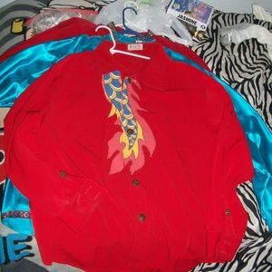 Men's Large Red Long Sleeve Dragon Motif Shirt